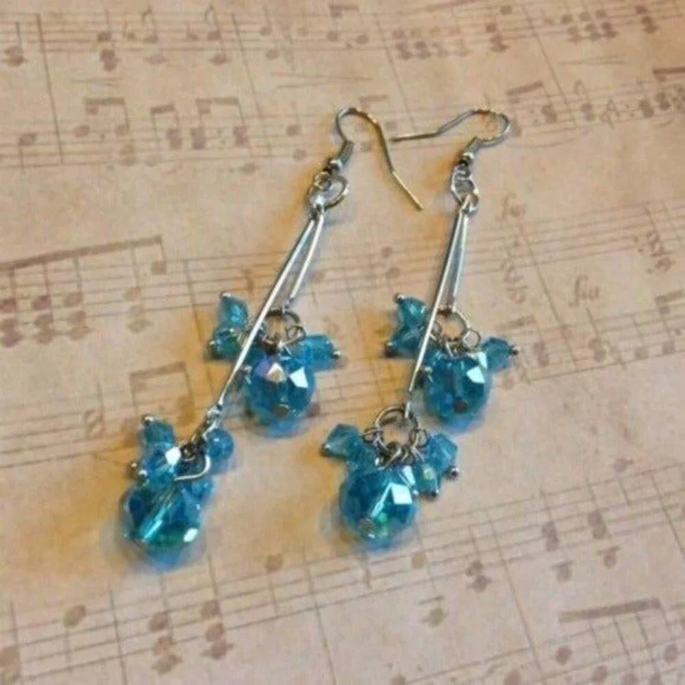 Handmade Blue Crystal Dangle Earrings